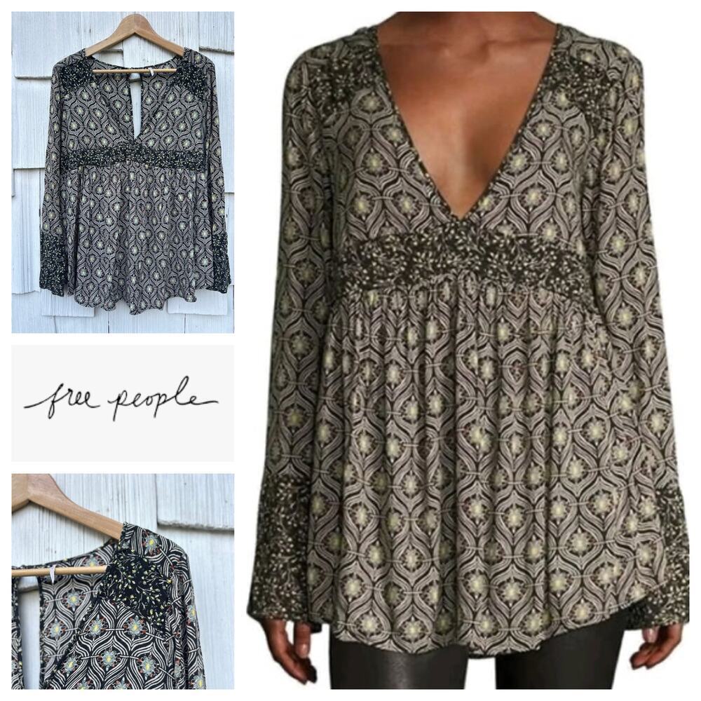 Free People Rolling Hills Peasant Long Bell Sleeve‎ Tunic Top Small